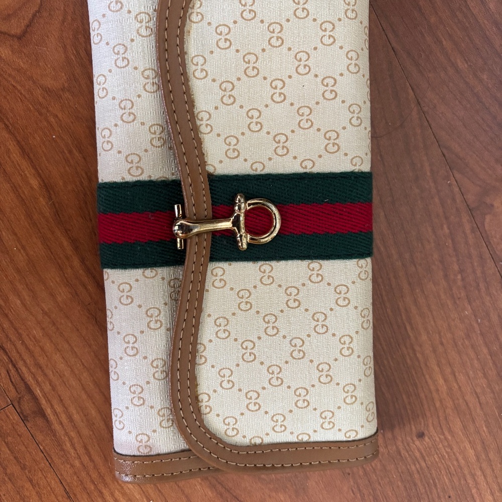 Gucci Vintage Wallet Ophidia model GG Emblem Beige and Brown Leather Camel